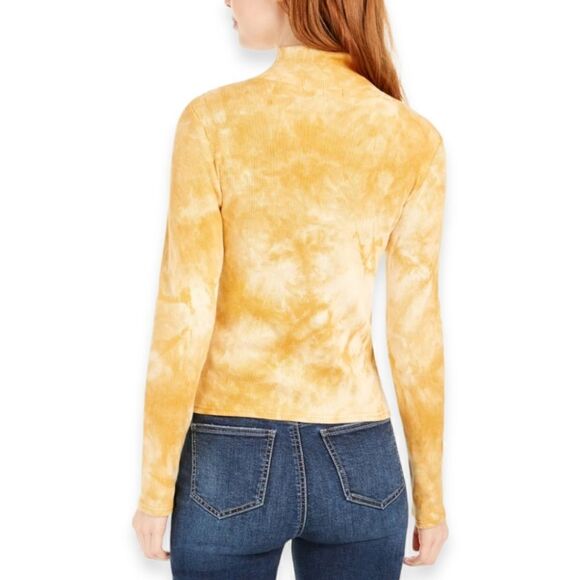 Planet Gold Yellow Tie-Dye mock collar long sleeve Top Large Junior - Picture 2 of 5